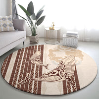 Swimming With Humpback Whales Season Tonga Round Carpet Tongan Tofuaa Ngatu Pattern Brown LT14 - Polynesian Pride