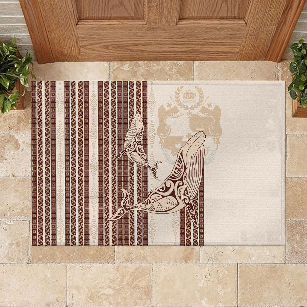 Swimming With Humpback Whales Season Tonga Rubber Doormat Tongan Tofuaa Ngatu Pattern Brown LT14 Brown - Polynesian Pride