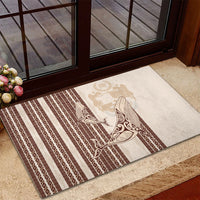 Swimming With Humpback Whales Season Tonga Rubber Doormat Tongan Tofuaa Ngatu Pattern Brown LT14 - Polynesian Pride