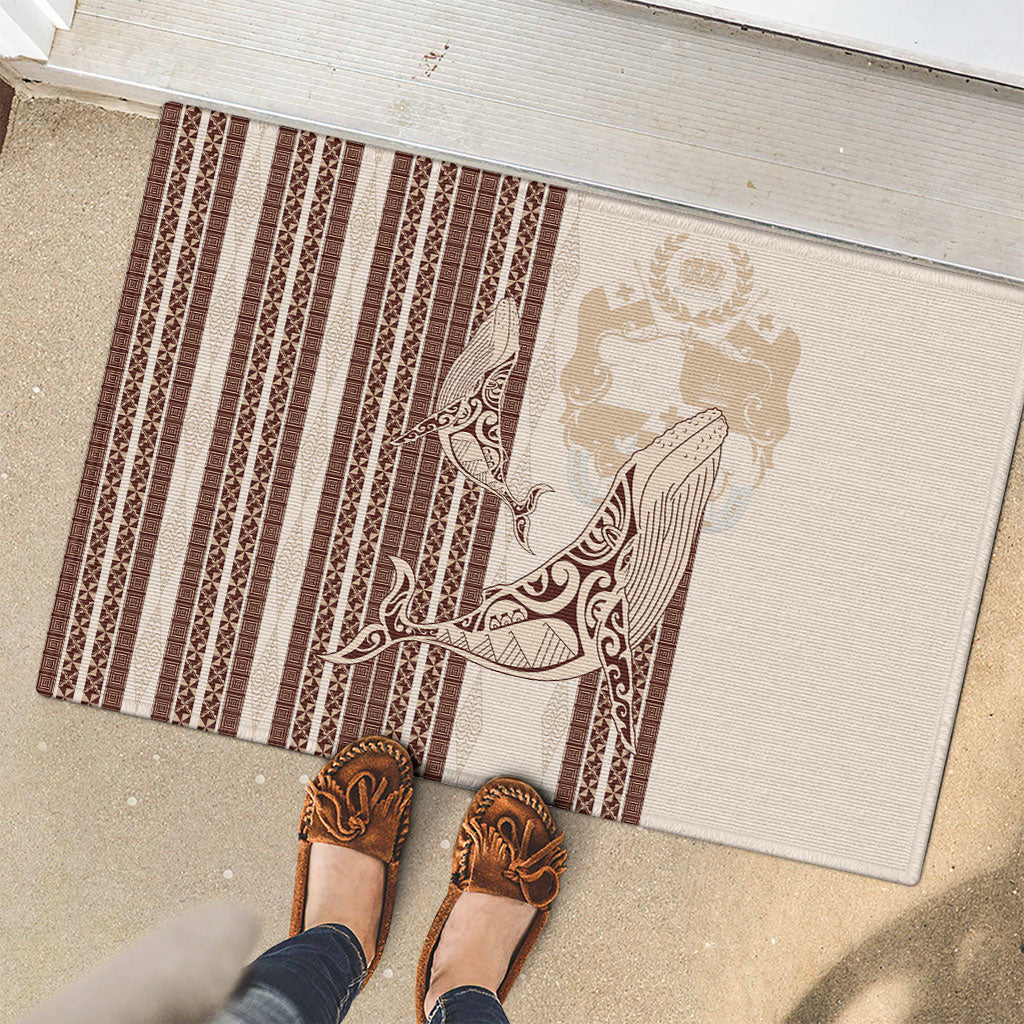 Swimming With Humpback Whales Season Tonga Rubber Doormat Tongan Tofuaa Ngatu Pattern Brown LT14 - Polynesian Pride