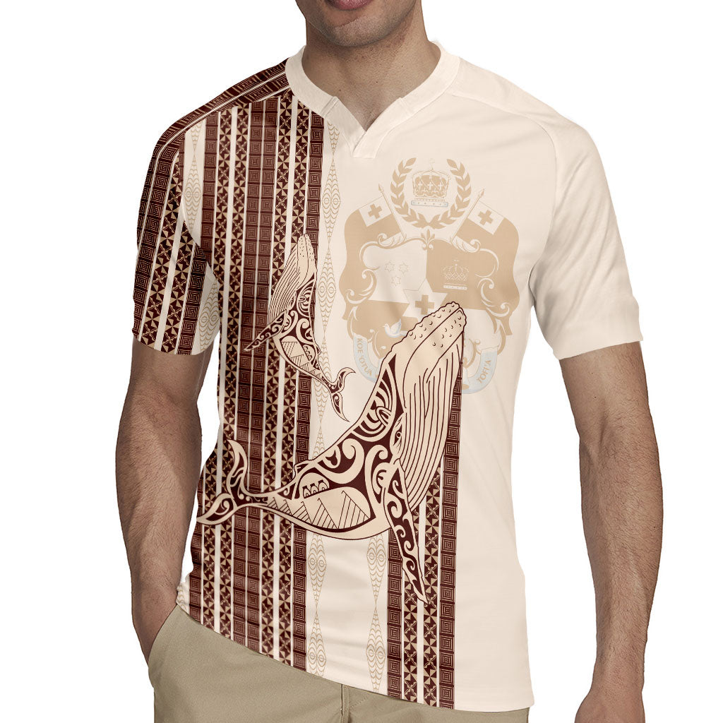 Swimming With Humpback Whales Season Tonga Rugby Jersey Tongan Tofuaa Ngatu Pattern Brown LT14 - Polynesian Pride