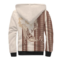 Swimming With Humpback Whales Season Tonga Sherpa Hoodie Tongan Tofuaa Ngatu Pattern Brown LT14 - Polynesian Pride