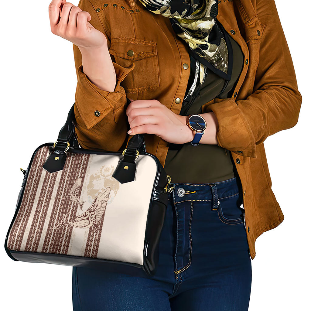Swimming With Humpback Whales Season Tonga Shoulder Handbag Tongan Tofuaa Ngatu Pattern Brown LT14 - Polynesian Pride