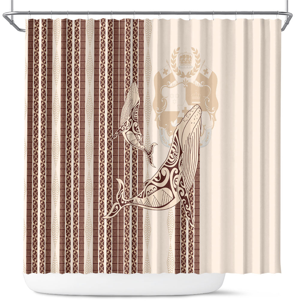 Swimming With Humpback Whales Season Tonga Shower Curtain Tongan Tofuaa Ngatu Pattern Brown LT14 Brown - Polynesian Pride