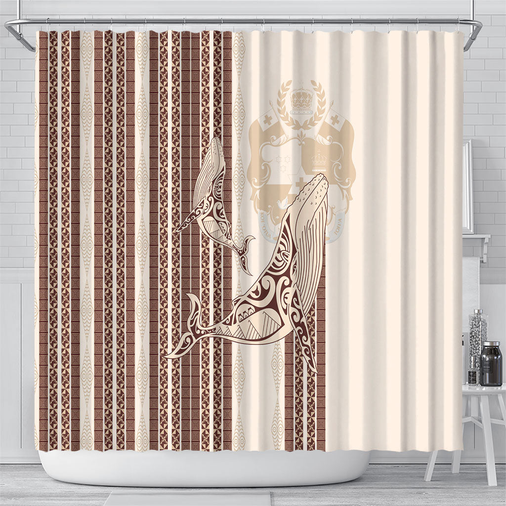 Swimming With Humpback Whales Season Tonga Shower Curtain Tongan Tofuaa Ngatu Pattern Brown LT14 - Polynesian Pride