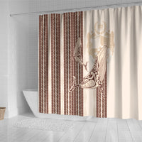 Swimming With Humpback Whales Season Tonga Shower Curtain Tongan Tofuaa Ngatu Pattern Brown LT14 - Polynesian Pride