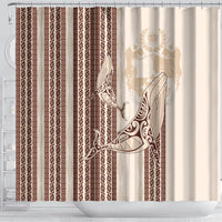 Swimming With Humpback Whales Season Tonga Shower Curtain Tongan Tofuaa Ngatu Pattern Brown LT14 - Polynesian Pride