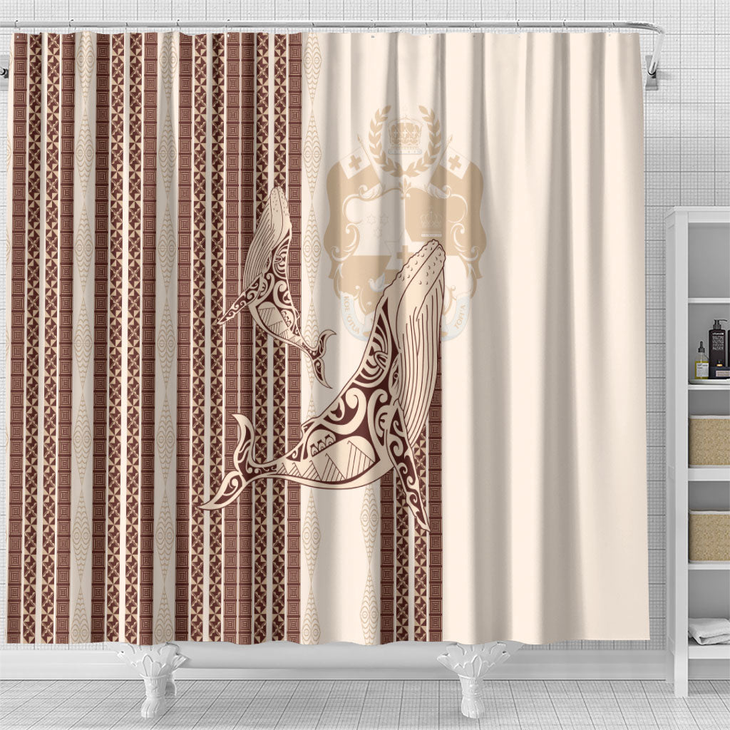 Swimming With Humpback Whales Season Tonga Shower Curtain Tongan Tofuaa Ngatu Pattern Brown LT14 - Polynesian Pride