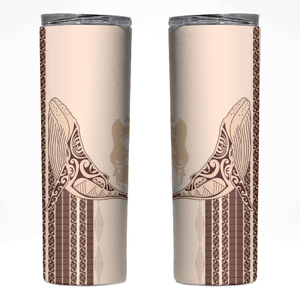 Swimming With Humpback Whales Season Tonga Skinny Tumbler Tongan Tofuaa Ngatu Pattern Brown LT14 Brown - Polynesian Pride