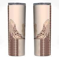 Swimming With Humpback Whales Season Tonga Skinny Tumbler Tongan Tofuaa Ngatu Pattern Brown LT14 Brown - Polynesian Pride