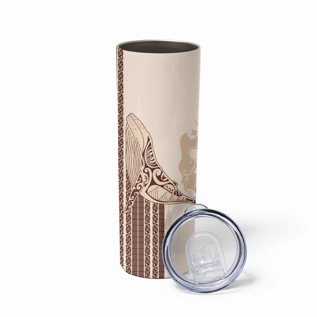 Swimming With Humpback Whales Season Tonga Skinny Tumbler Tongan Tofuaa Ngatu Pattern Brown LT14 - Polynesian Pride