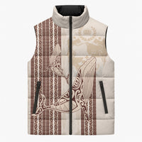 Swimming With Humpback Whales Season Tonga Sleeveless Puffer Jacket Tongan Tofuaa Ngatu Pattern Brown LT14 Unisex Brown - Polynesian Pride