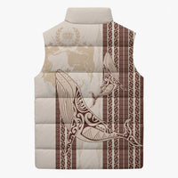 Swimming With Humpback Whales Season Tonga Sleeveless Puffer Jacket Tongan Tofuaa Ngatu Pattern Brown LT14 - Polynesian Pride