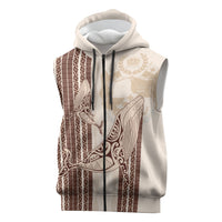 Swimming With Humpback Whales Season Tonga Sleeveless Zip Hoodie Tongan Tofuaa Ngatu Pattern Brown LT14 Brown - Polynesian Pride