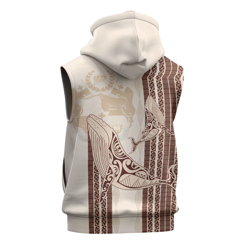 Swimming With Humpback Whales Season Tonga Sleeveless Zip Hoodie Tongan Tofuaa Ngatu Pattern Brown LT14 - Polynesian Pride