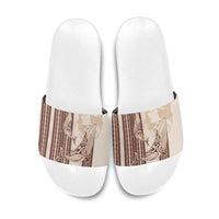 Swimming With Humpback Whales Season Tonga Slide Sandals Tongan Tofuaa Ngatu Pattern Brown LT14 Brown - Polynesian Pride