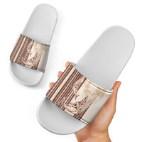 Swimming With Humpback Whales Season Tonga Slide Sandals Tongan Tofuaa Ngatu Pattern Brown LT14 - Polynesian Pride