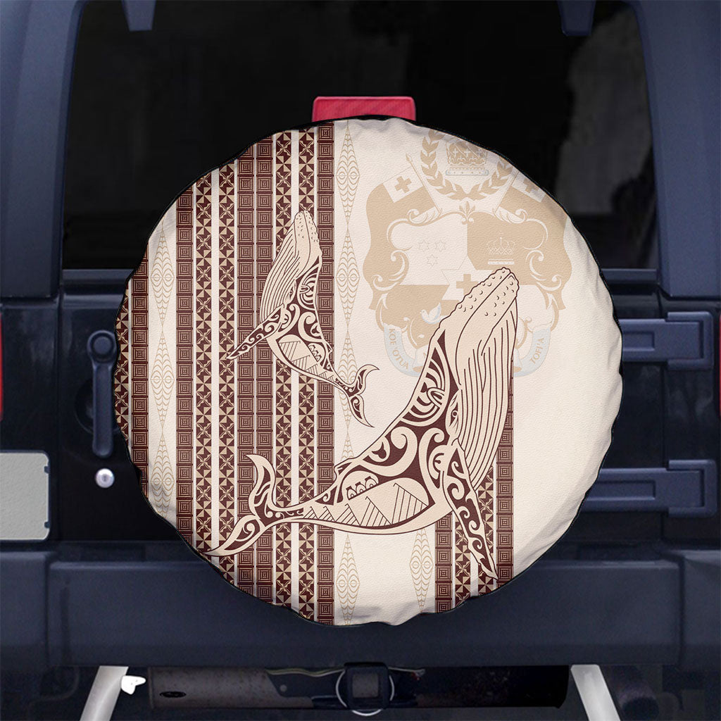 Swimming With Humpback Whales Season Tonga Spare Tire Cover Tongan Tofuaa Ngatu Pattern Brown LT14 No hole Brown - Polynesian Pride