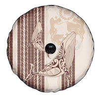 Swimming With Humpback Whales Season Tonga Spare Tire Cover Tongan Tofuaa Ngatu Pattern Brown LT14 - Polynesian Pride