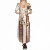 Swimming With Humpback Whales Season Tonga Summer Maxi Dress Tongan Tofuaa Ngatu Pattern Brown LT14 - Polynesian Pride