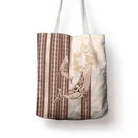 Swimming With Humpback Whales Season Tonga Tote Bag Tongan Tofuaa Ngatu Pattern Brown LT14 - Polynesian Pride