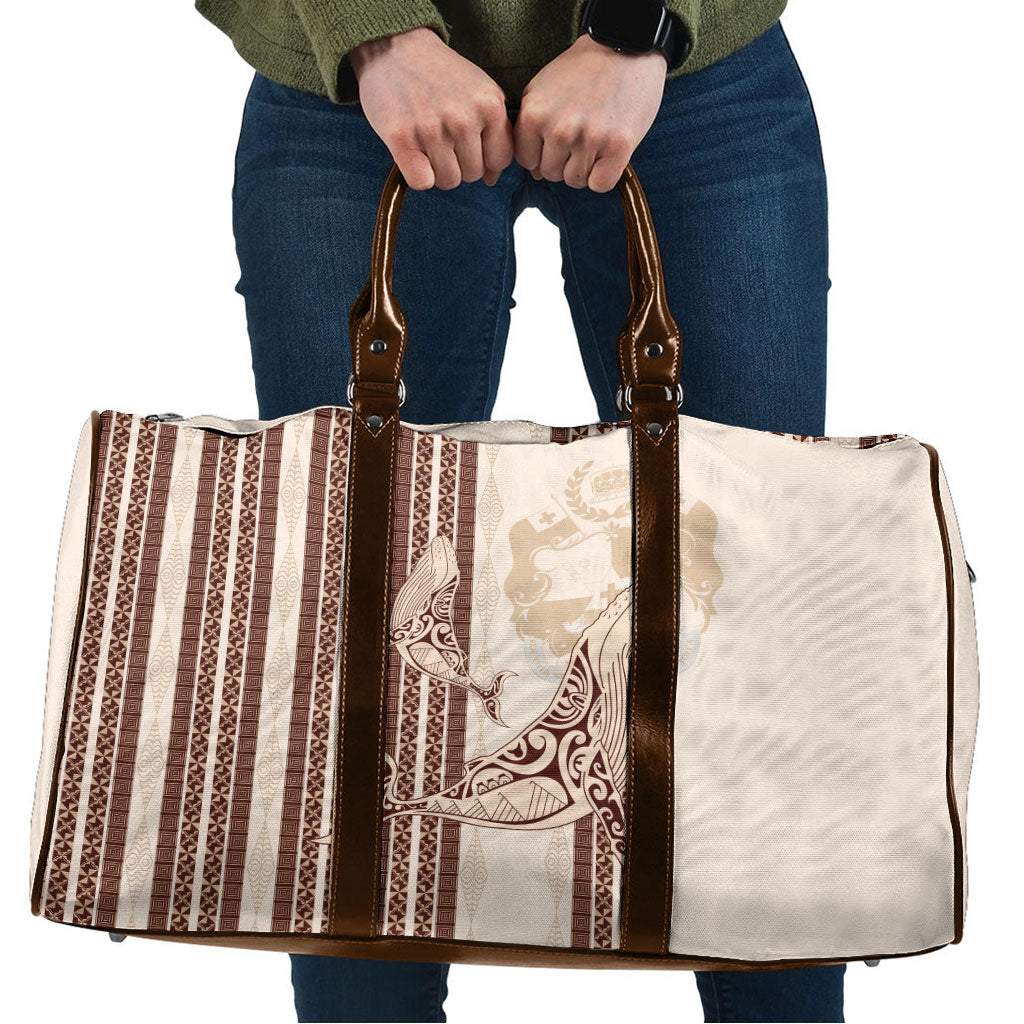Swimming With Humpback Whales Season Tonga Travel Bag Tongan Tofuaa Ngatu Pattern Brown LT14 Brown - Polynesian Pride