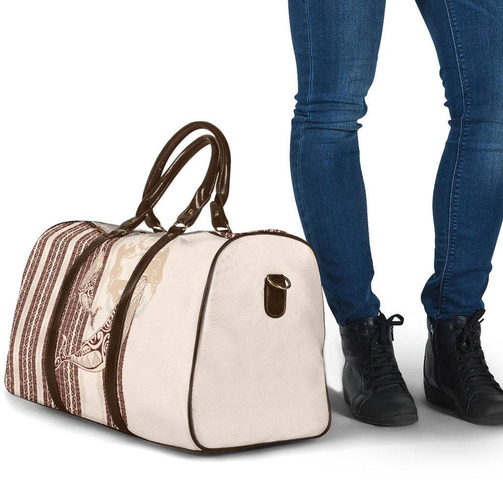 Swimming With Humpback Whales Season Tonga Travel Bag Tongan Tofuaa Ngatu Pattern Brown LT14 - Polynesian Pride