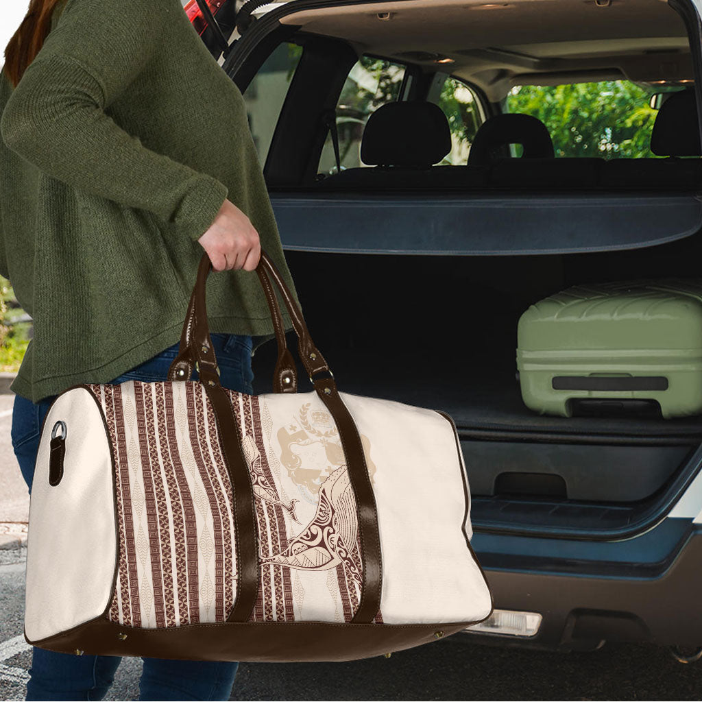 Swimming With Humpback Whales Season Tonga Travel Bag Tongan Tofuaa Ngatu Pattern Brown LT14 - Polynesian Pride