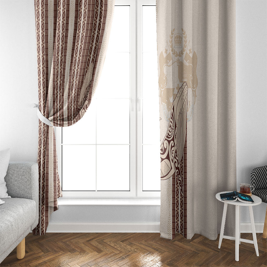 Swimming With Humpback Whales Season Tonga Window Curtain Tongan Tofuaa Ngatu Pattern Brown LT14 - Polynesian Pride