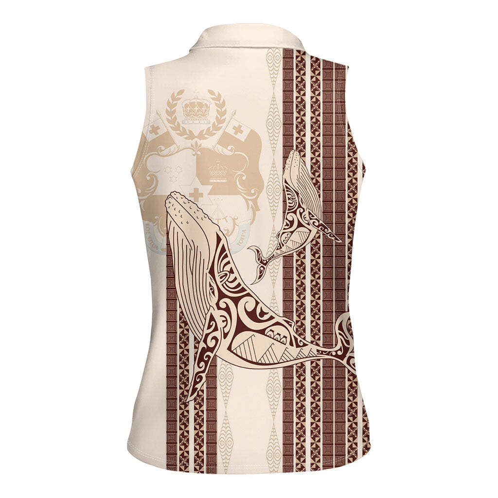 Swimming With Humpback Whales Season Tonga Women Sleeveless Polo Shirt Tongan Tofuaa Ngatu Pattern Brown LT14 - Polynesian Pride