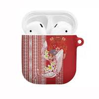 Swimming With Humpback Whales Season Tonga AirPods Case Tongan Tofuaa Ngatu Pattern Red LT14 Red - Polynesian Pride