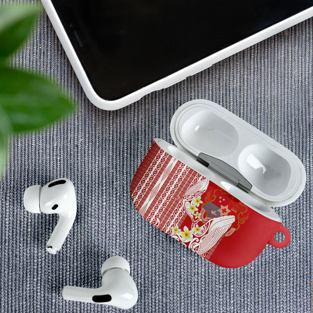 Swimming With Humpback Whales Season Tonga AirPods Case Tongan Tofuaa Ngatu Pattern Red LT14 - Polynesian Pride