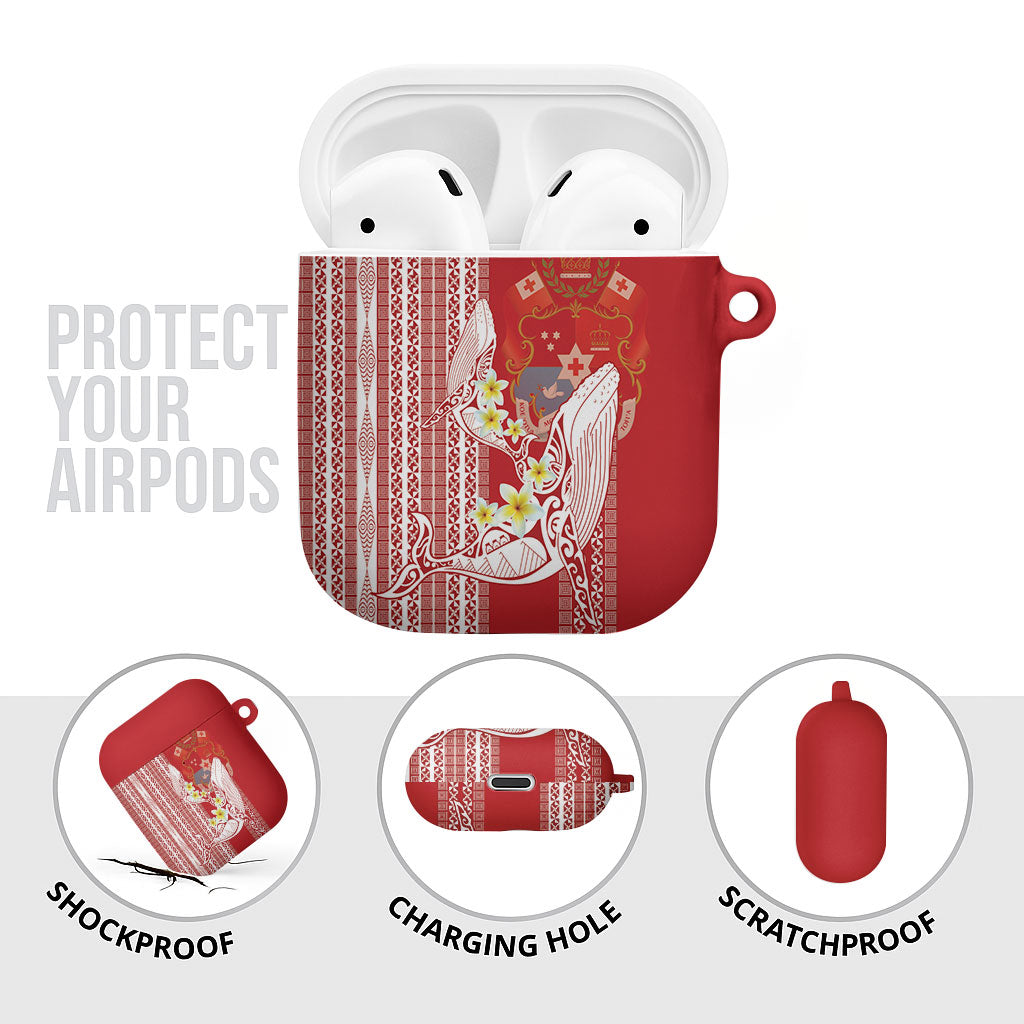 Swimming With Humpback Whales Season Tonga AirPods Case Tongan Tofuaa Ngatu Pattern Red LT14 - Polynesian Pride