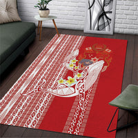 Swimming With Humpback Whales Season Tonga Area Rug Tongan Tofuaa Ngatu Pattern Red LT14 Red - Polynesian Pride