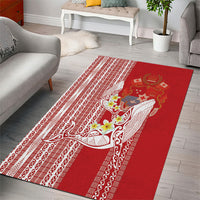 Swimming With Humpback Whales Season Tonga Area Rug Tongan Tofuaa Ngatu Pattern Red LT14 - Polynesian Pride