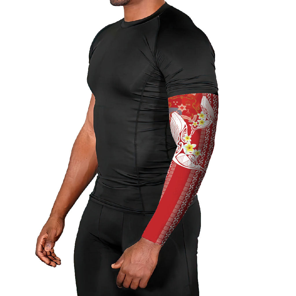 Swimming With Humpback Whales Season Tonga Arm Sleeves Tongan Tofuaa Ngatu Pattern Red LT14 - Polynesian Pride