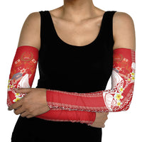 Swimming With Humpback Whales Season Tonga Arm Sleeves Tongan Tofuaa Ngatu Pattern Red LT14 - Polynesian Pride