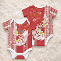 Swimming With Humpback Whales Season Tonga Baby Onesie Tongan Tofuaa Ngatu Pattern Red