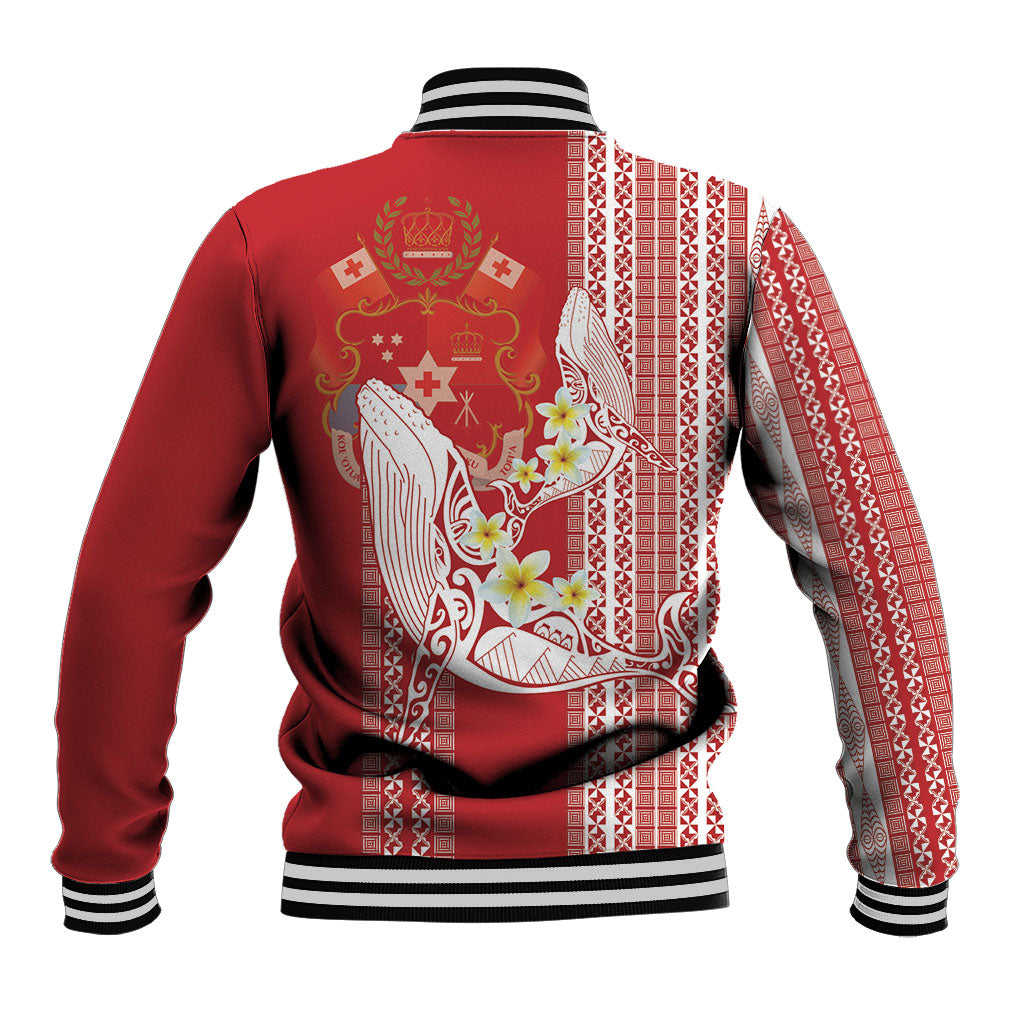 Swimming With Humpback Whales Season Tonga Baseball Jacket Tongan Tofuaa Ngatu Pattern Red LT14 - Polynesian Pride