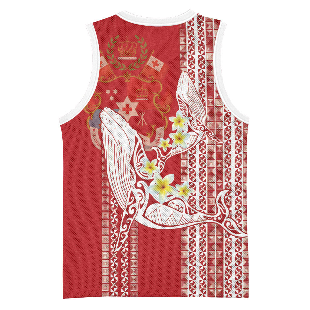 Swimming With Humpback Whales Season Tonga Basketball Jersey Tongan Tofuaa Ngatu Pattern Red LT14 - Polynesian Pride