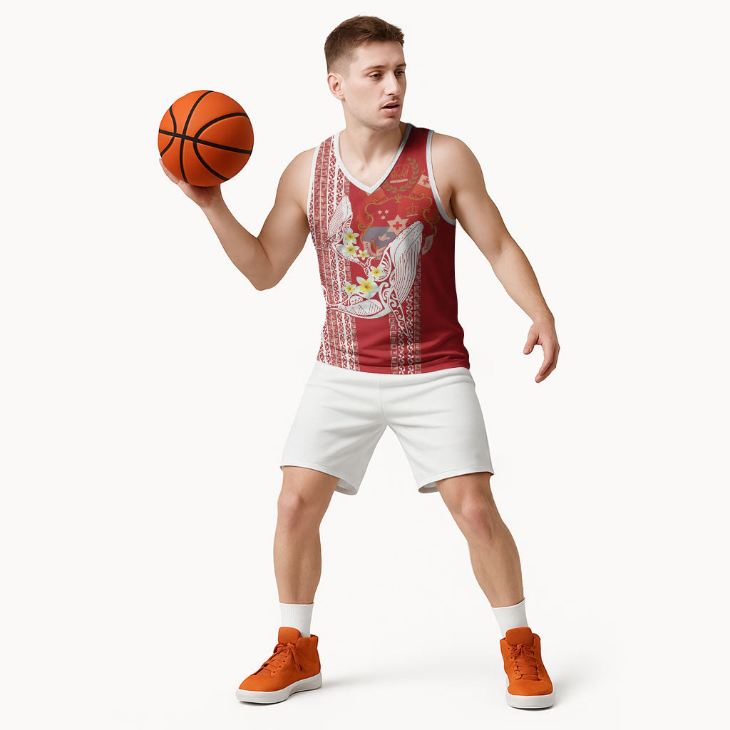 Swimming With Humpback Whales Season Tonga Basketball Jersey Tongan Tofuaa Ngatu Pattern Red LT14 - Polynesian Pride