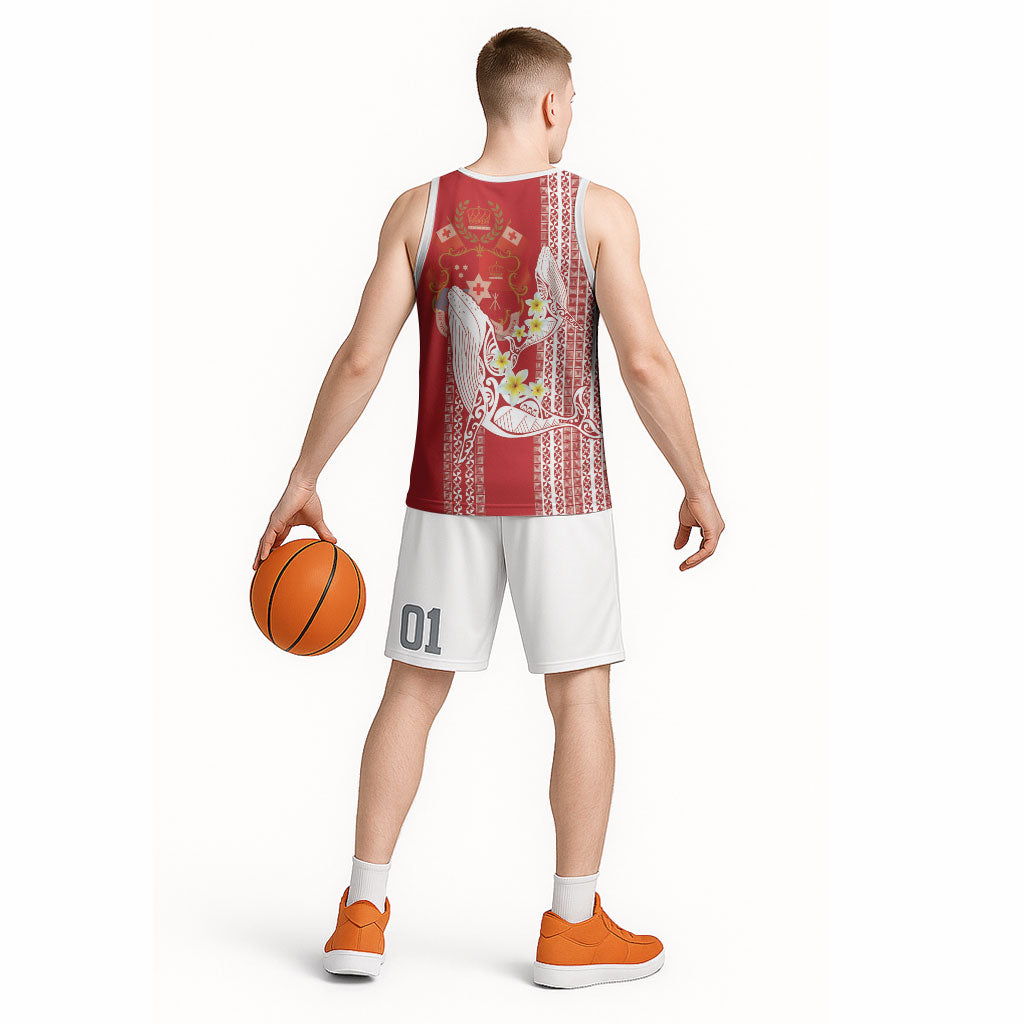 Swimming With Humpback Whales Season Tonga Basketball Jersey Tongan Tofuaa Ngatu Pattern Red LT14 - Polynesian Pride