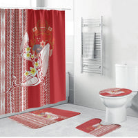 Swimming With Humpback Whales Season Tonga Bathroom Set Tongan Tofuaa Ngatu Pattern Red LT14 Bathroom Set (4 pcs) Red - Polynesian Pride