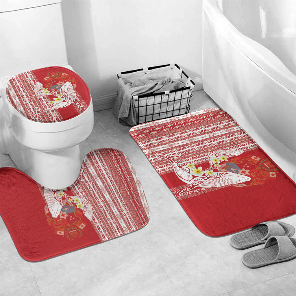 Swimming With Humpback Whales Season Tonga Bathroom Set Tongan Tofuaa Ngatu Pattern Red LT14 Mat Set Only (3 pcs) One Size Red - Polynesian Pride