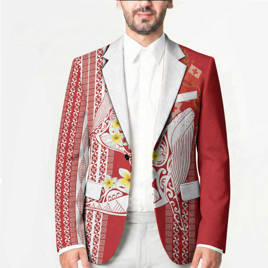 Swimming With Humpback Whales Season Tonga Blazer Tongan Tofuaa Ngatu Pattern Red LT14 - Polynesian Pride