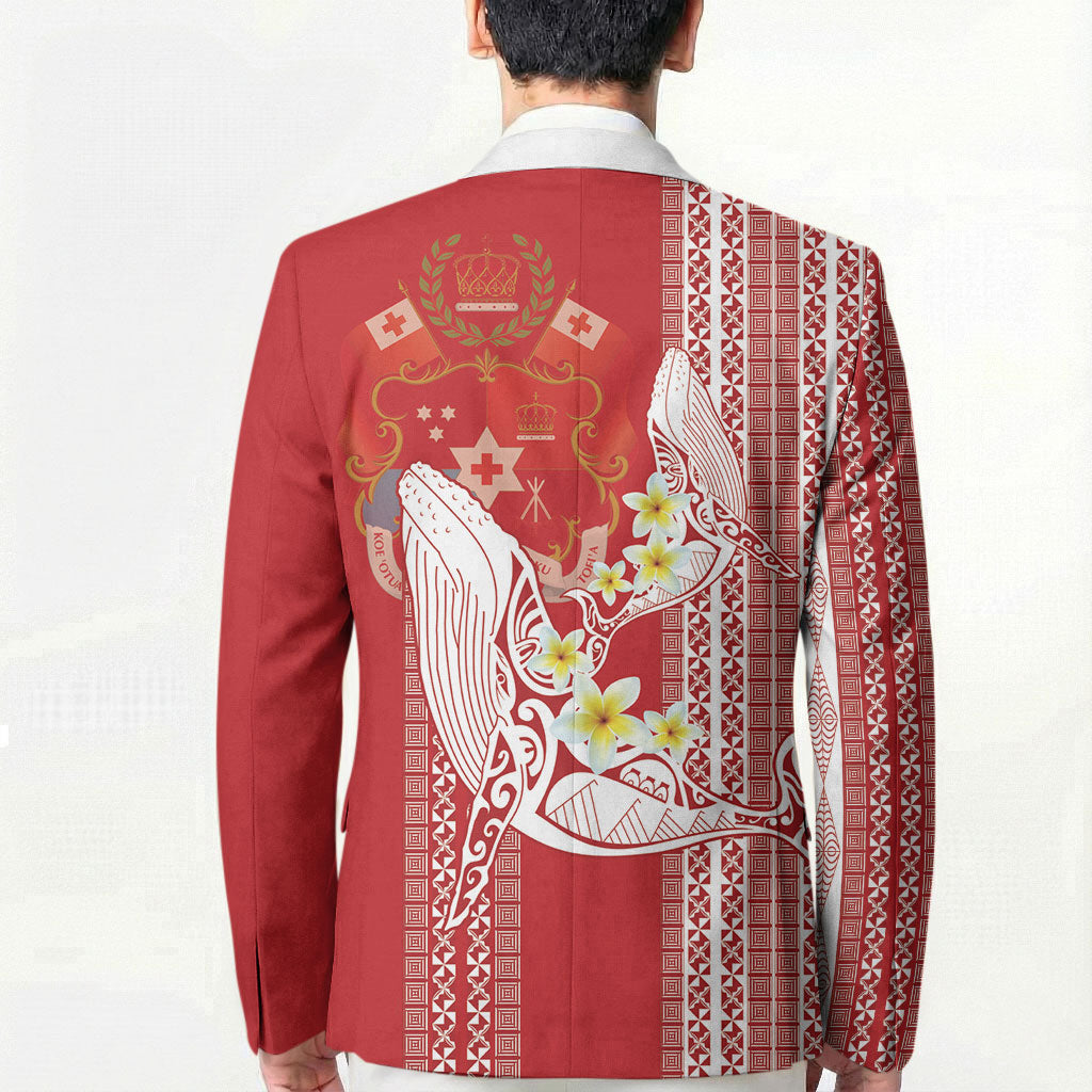 Swimming With Humpback Whales Season Tonga Blazer Tongan Tofuaa Ngatu Pattern Red LT14 - Polynesian Pride