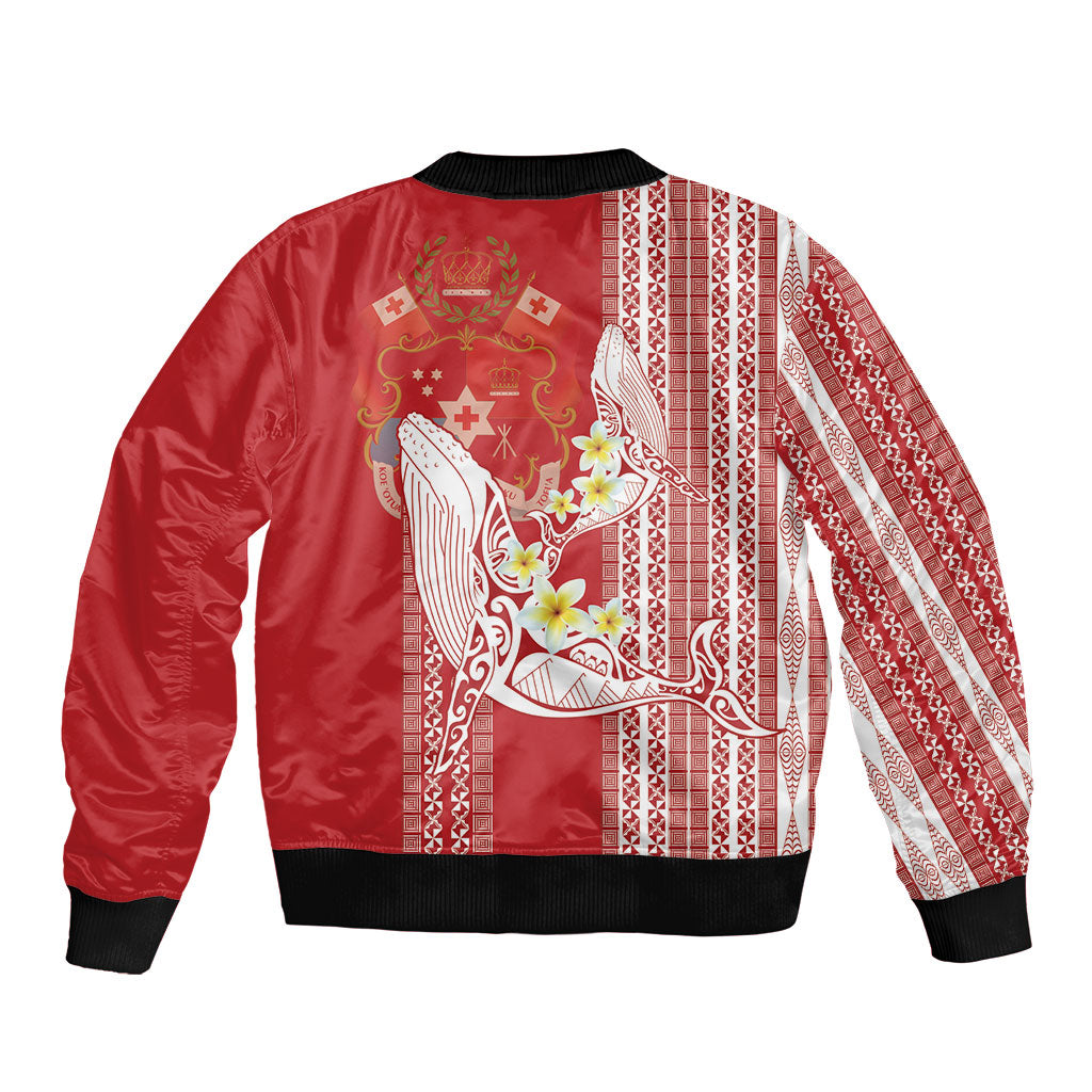 Swimming With Humpback Whales Season Tonga Bomber Jacket Tongan Tofuaa Ngatu Pattern Red LT14 - Polynesian Pride