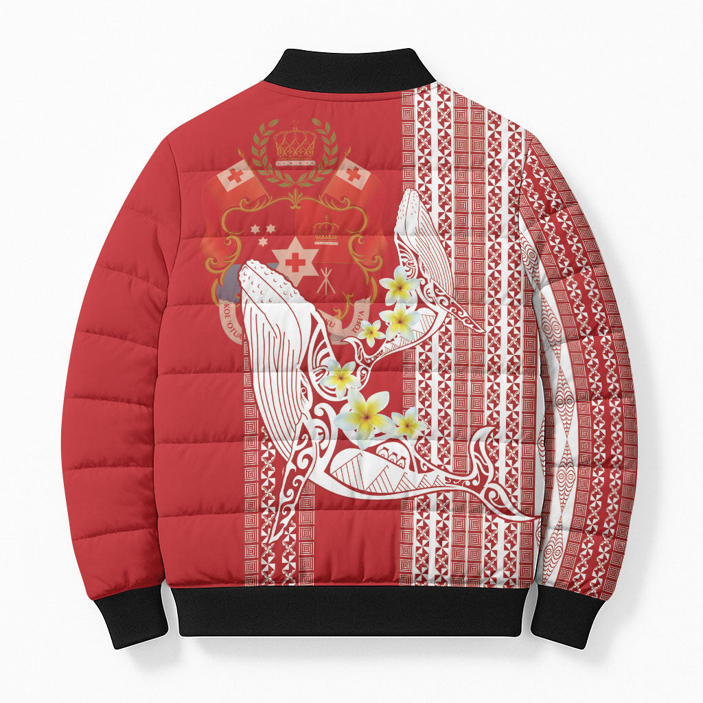Swimming With Humpback Whales Season Tonga Bomber Puffer Jacket Tongan Tofuaa Ngatu Pattern Red LT14 - Polynesian Pride