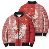 Swimming With Humpback Whales Season Tonga Bomber Puffer Jacket Tongan Tofuaa Ngatu Pattern Red LT14 - Polynesian Pride