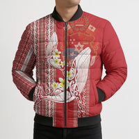 Swimming With Humpback Whales Season Tonga Bomber Puffer Jacket Tongan Tofuaa Ngatu Pattern Red LT14 - Polynesian Pride